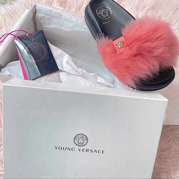 VERSACE Faux Fur Slide Sandal Young Versace Made in Italy - Size 31 - Picture 2 of 10